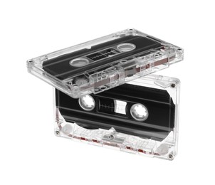 Photo of Audio cassettes with magnetic tapes isolated on white
