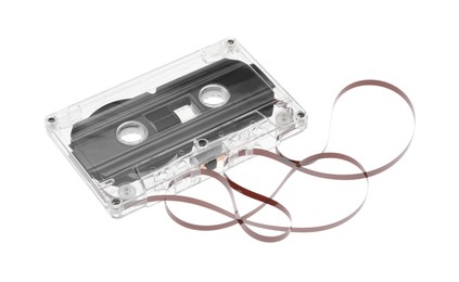 Photo of One audio cassette with magnetic tape isolated on white