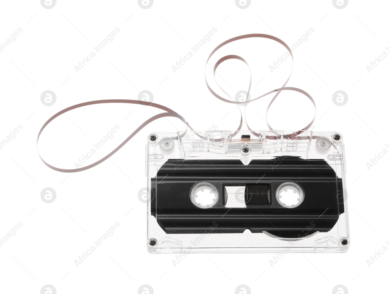 One audio cassette with magnetic tape isolated on white Photo of One audio cassette with magnetic tape isolated on white