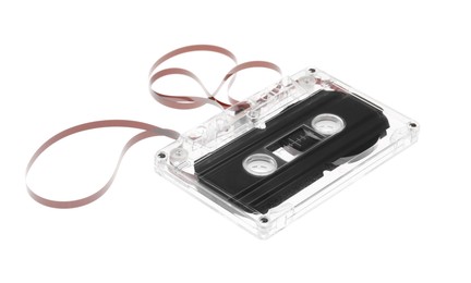 Photo of One audio cassette with magnetic tape isolated on white