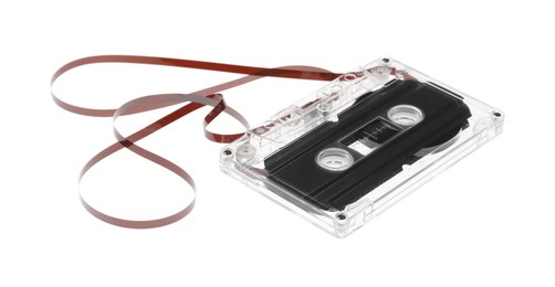 Photo of One audio cassette with magnetic tape isolated on white