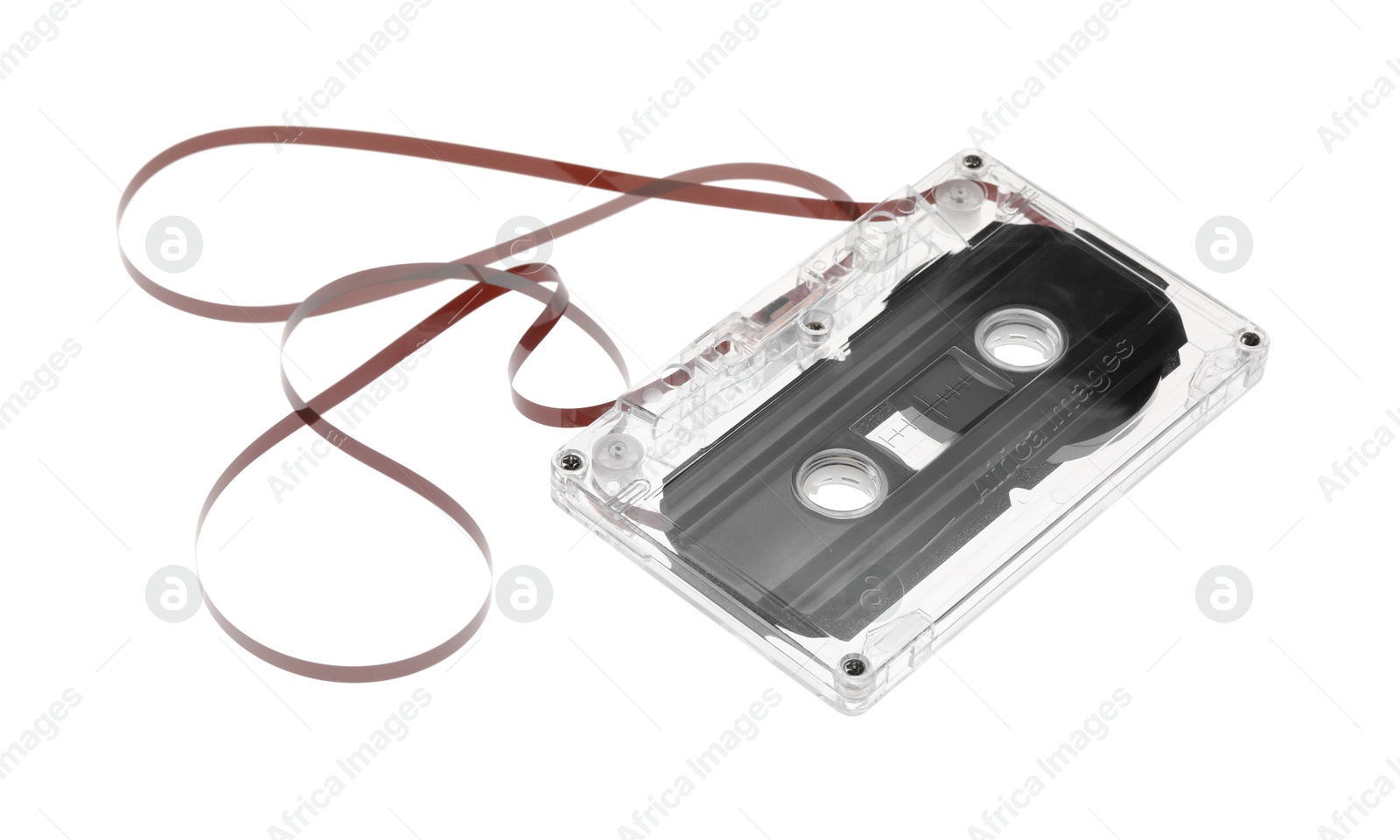 One audio cassette with magnetic tape isolated on white Photo of One audio cassette with magnetic tape isolated on white