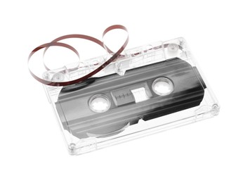 Photo of One audio cassette with magnetic tape isolated on white