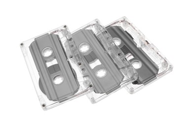 Photo of Audio cassettes with magnetic tapes isolated on white