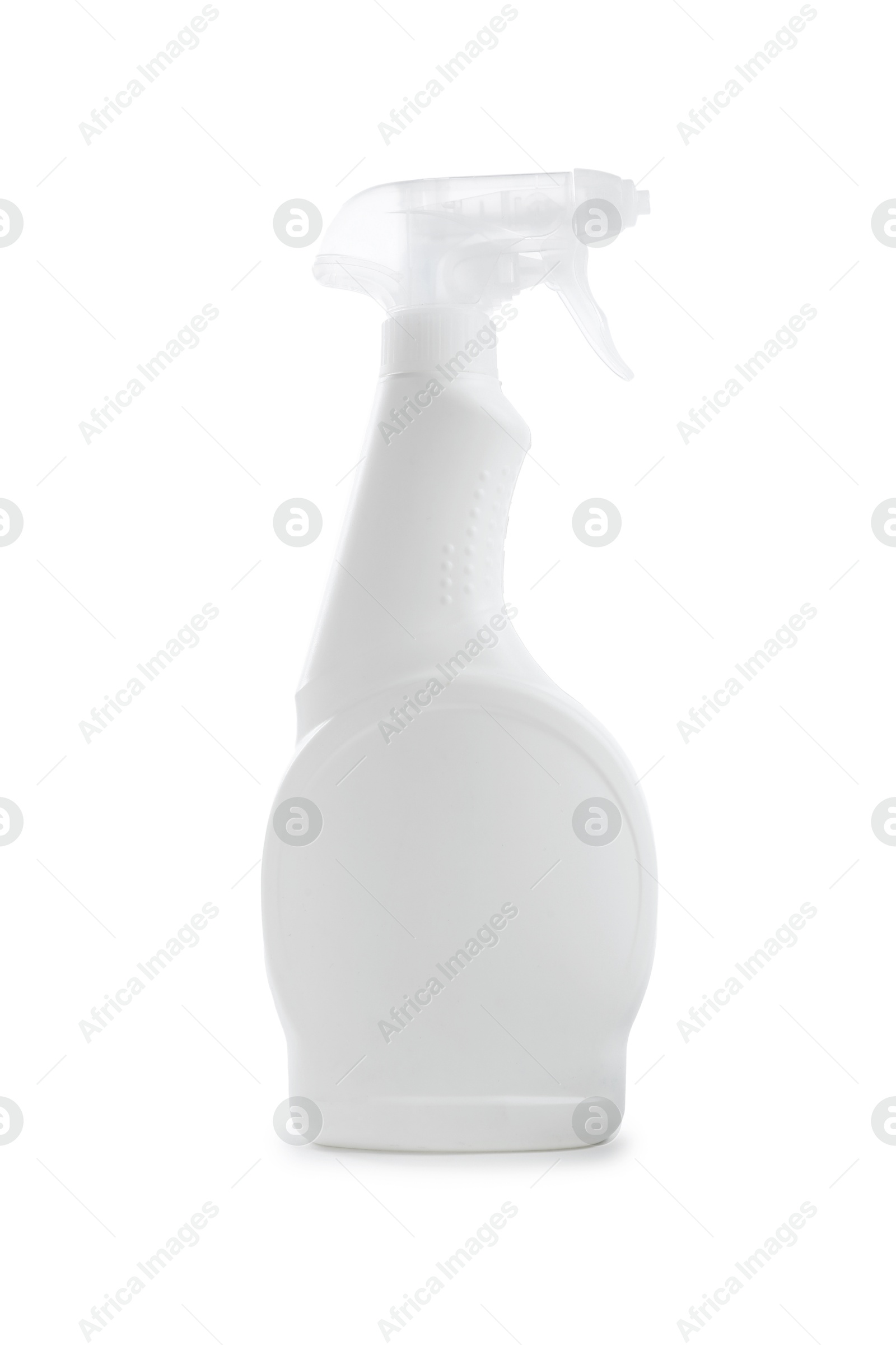 Spray bottle of cleaning product isolated on white Photo of Spray bottle of cleaning product isolated on white