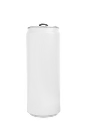 Photo of One tin can of refreshing drink isolated on white
