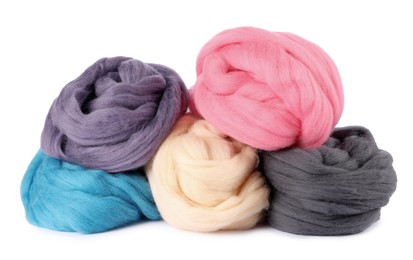 Photo of Different color felting wool isolated on white