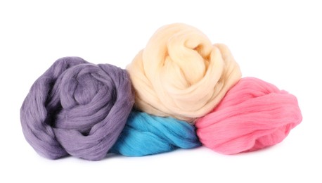 Photo of Different color felting wool isolated on white