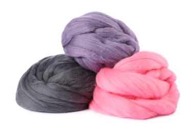 Photo of Different color felting wool isolated on white