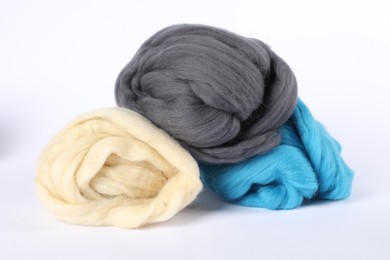 Photo of Different color felting wool isolated on white