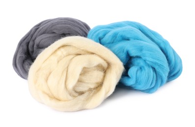 Photo of Different color felting wool isolated on white