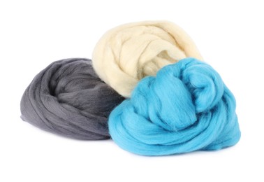 Photo of Different color felting wool isolated on white