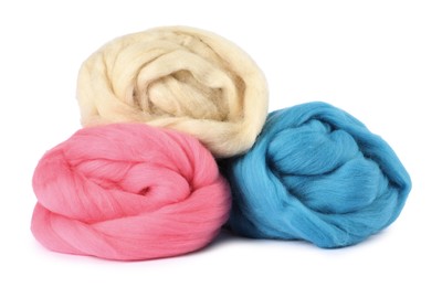 Photo of Different color felting wool isolated on white
