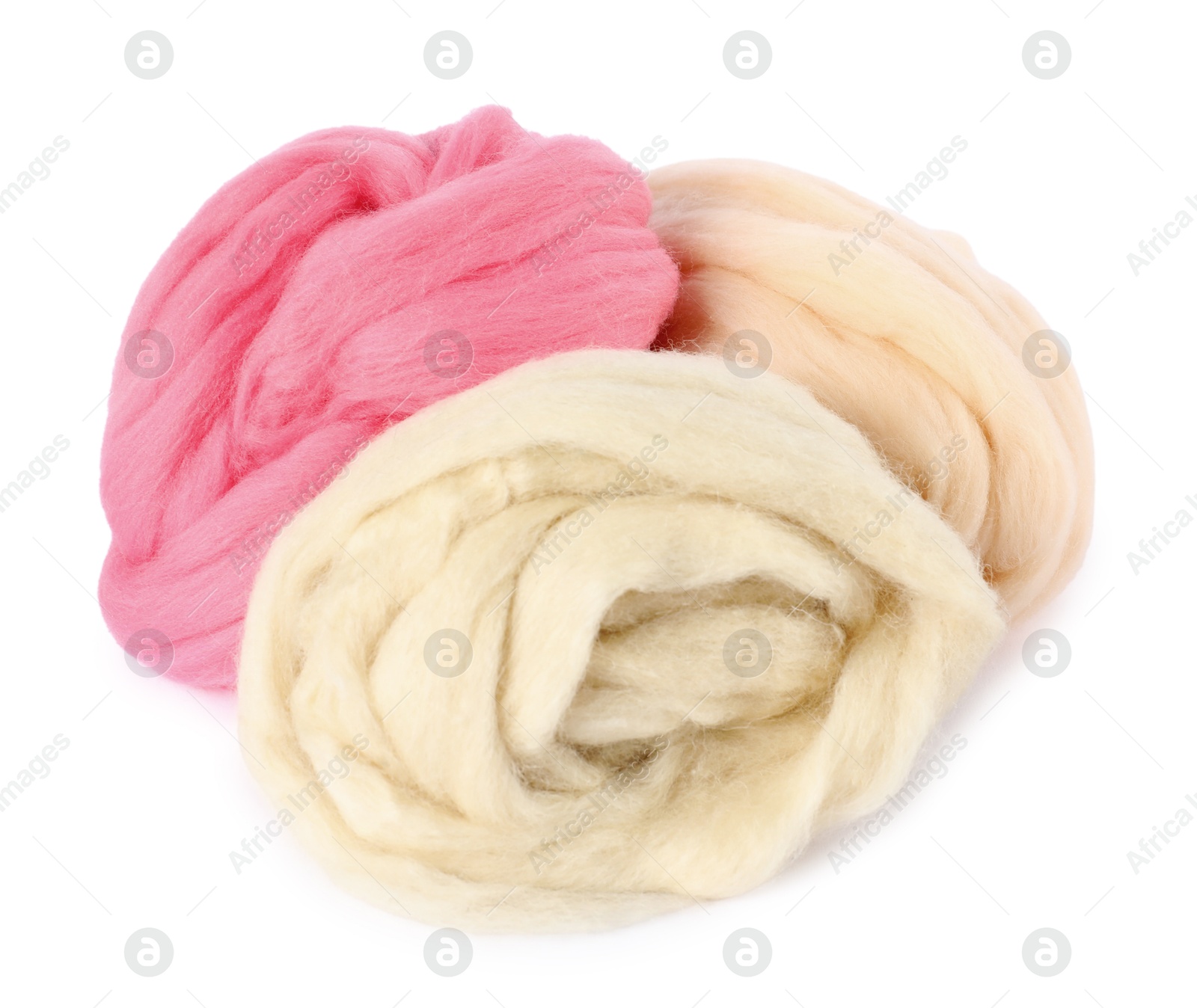 Different color felting wool isolated on white Photo of Different color felting wool isolated on white