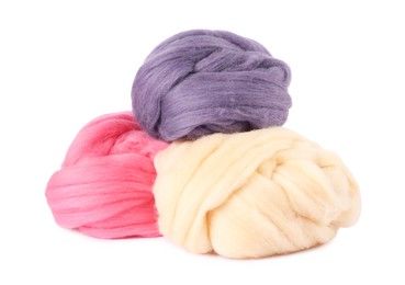 Photo of Different color felting wool isolated on white