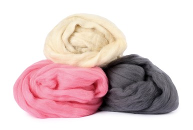 Photo of Different color felting wool isolated on white