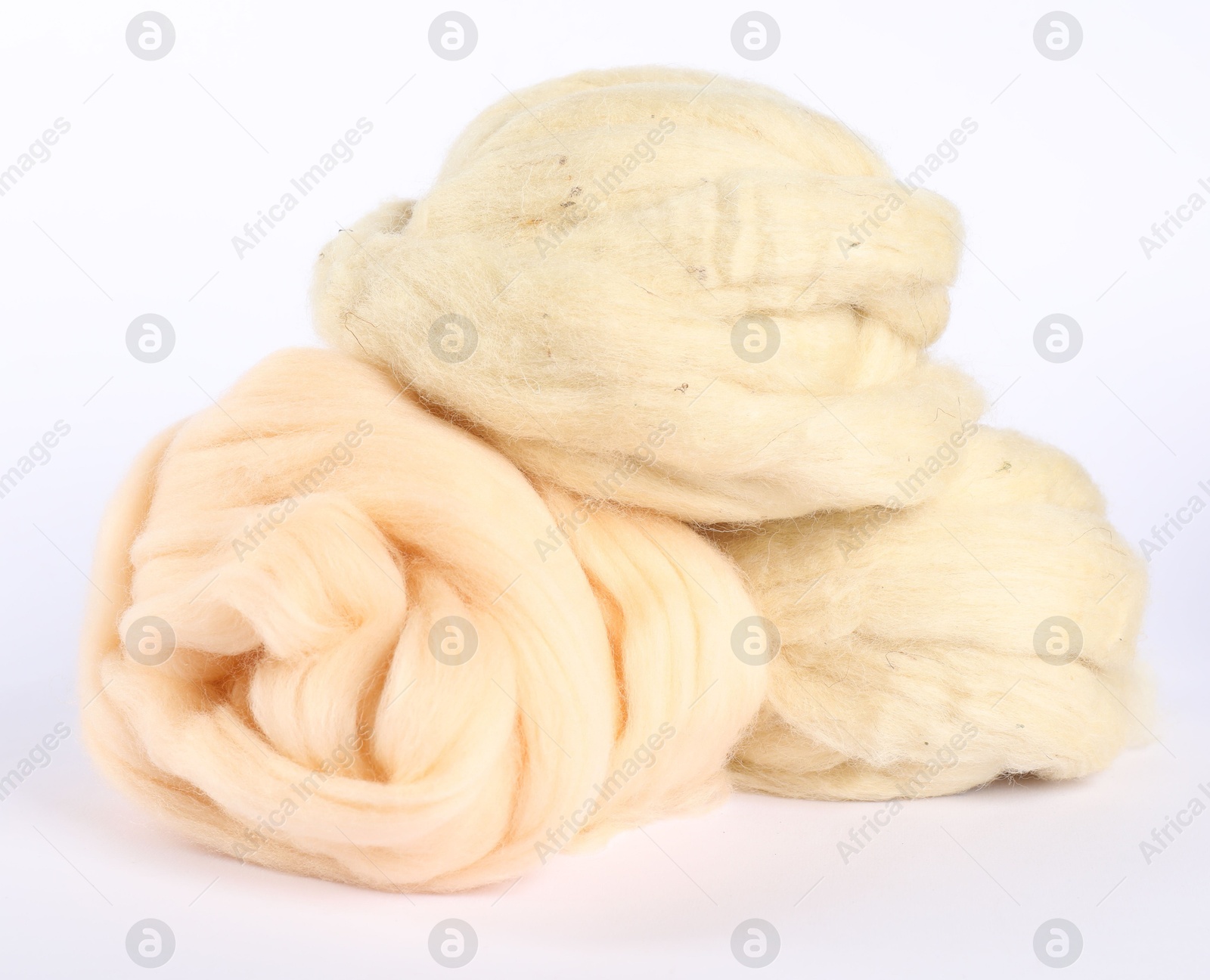 Different soft felting wool isolated on white Photo of Different soft felting wool isolated on white