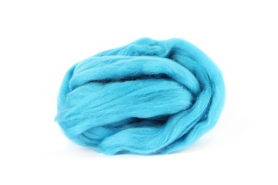Photo of Light blue felting wool on white background