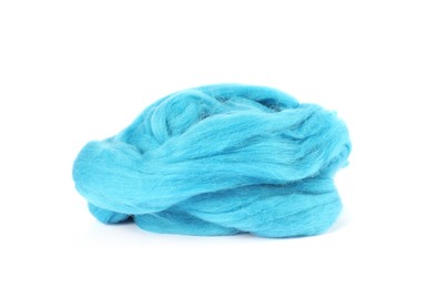 Photo of Light blue felting wool on white background