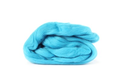 Photo of Light blue felting wool on white background