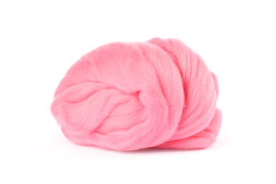 Photo of Bright pink felting wool on white background