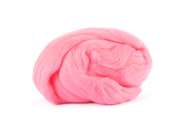 Photo of Bright pink felting wool on white background