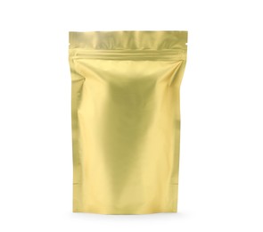 Photo of One zipper stand-up pouch isolated on white. Mockup for design