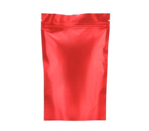 Photo of One zipper stand-up pouch isolated on white. Mockup for design