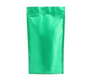 Photo of One zipper stand-up pouch isolated on white. Mockup for design