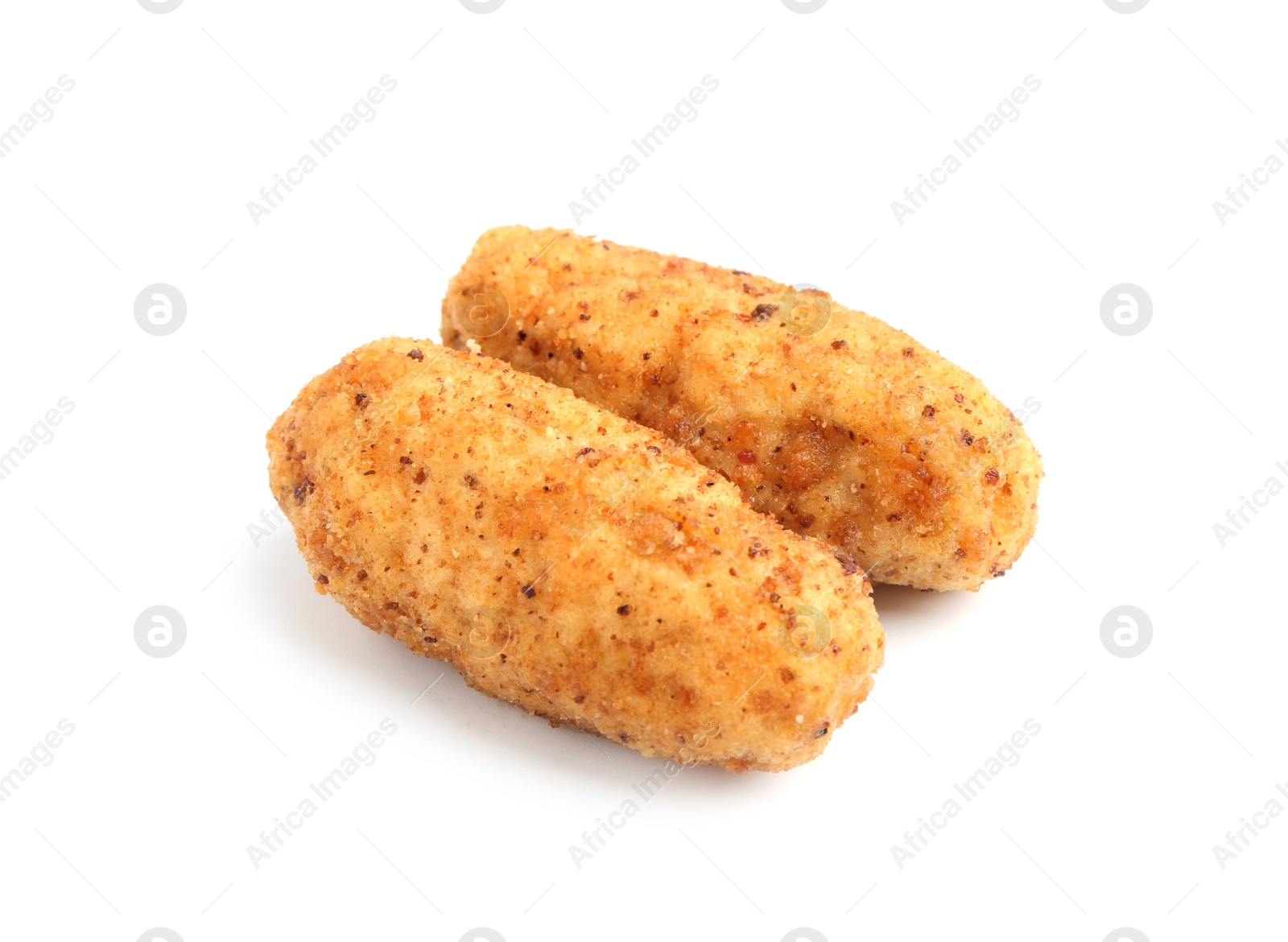 Tasty fried golden croquettes isolated on white Photo of Tasty fried golden croquettes isolated on white