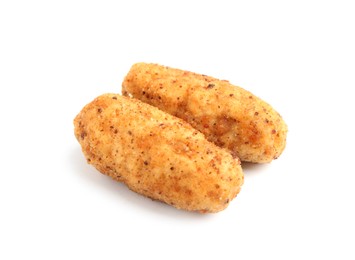 Photo of Tasty fried golden croquettes isolated on white