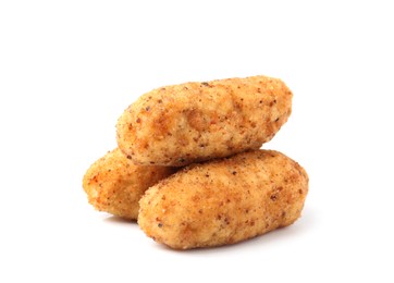 Photo of Tasty fried golden croquettes isolated on white