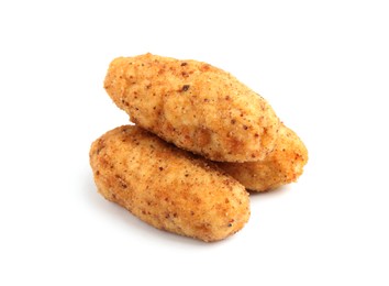 Photo of Tasty fried golden croquettes isolated on white