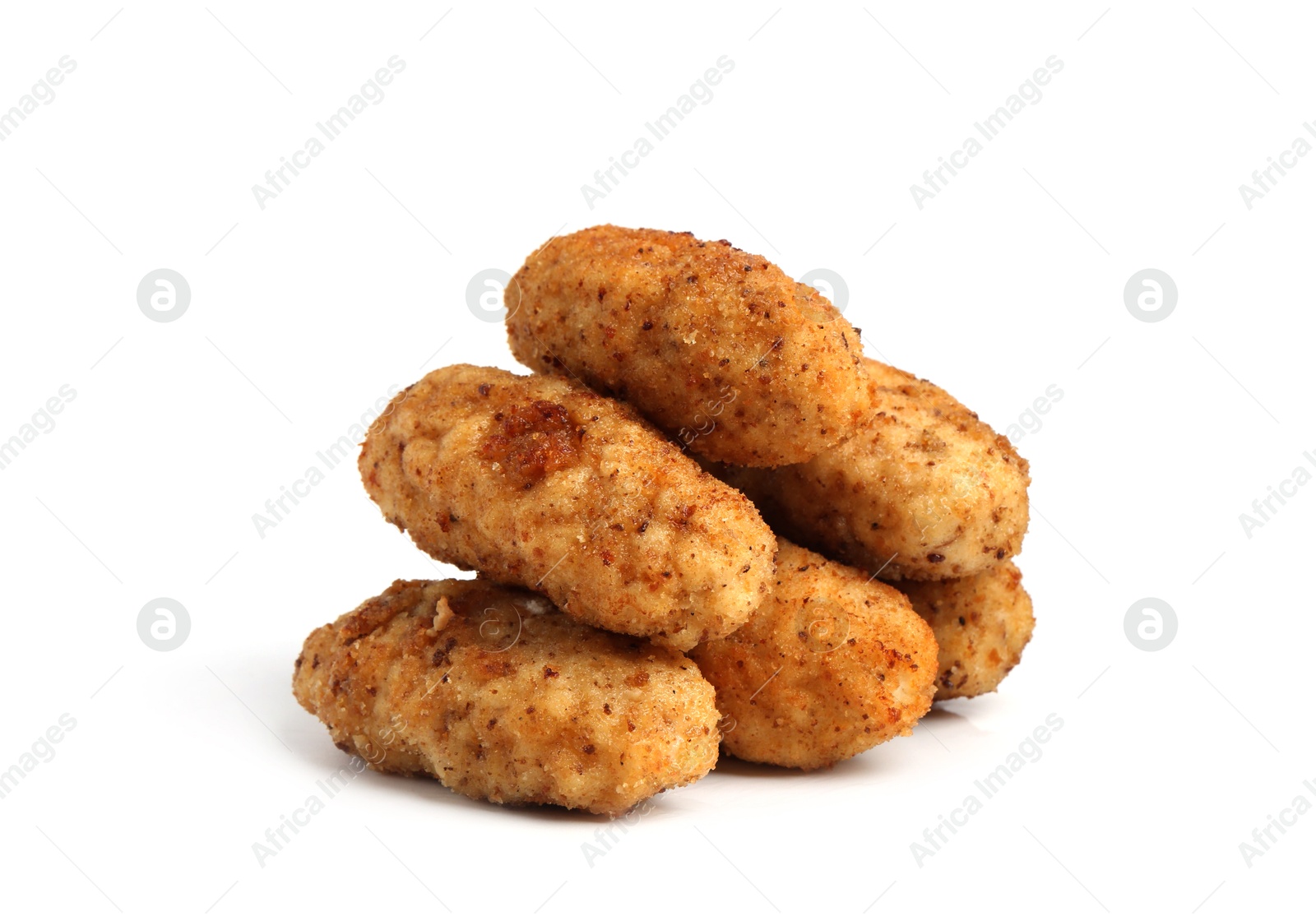 Tasty fried golden croquettes isolated on white Photo of Tasty fried golden croquettes isolated on white