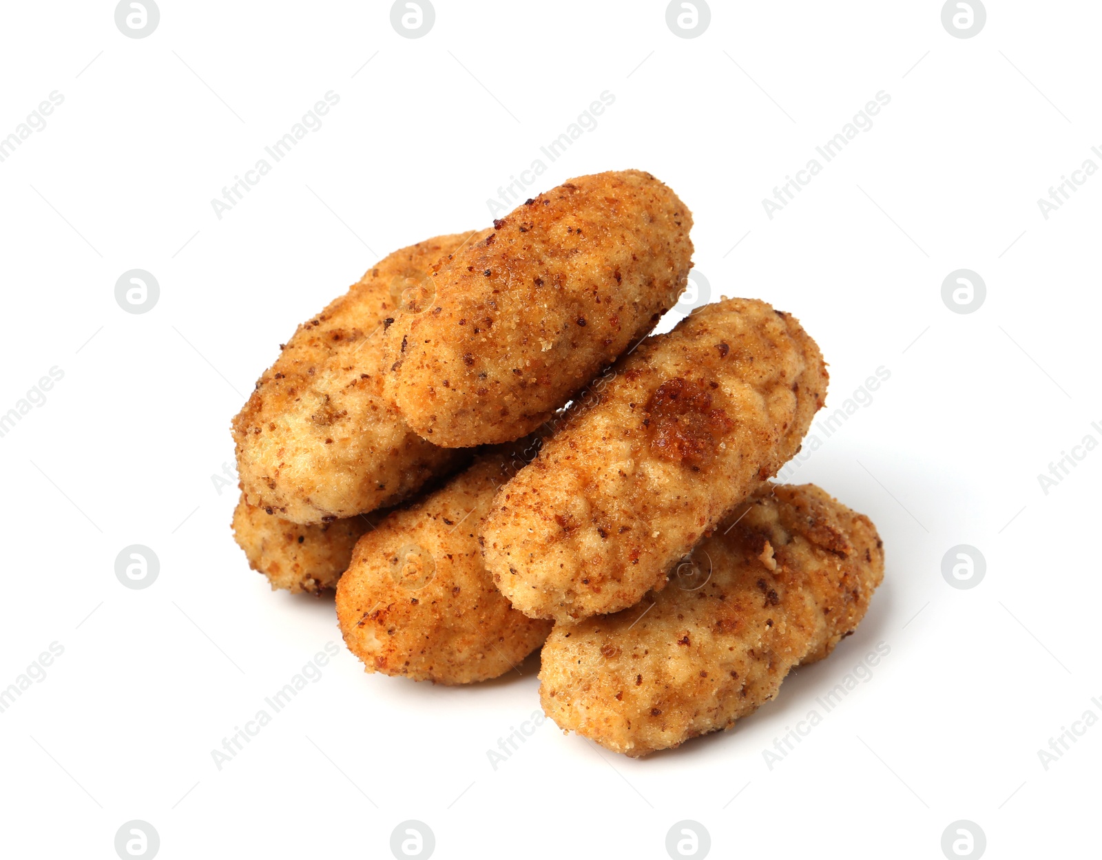 Tasty fried golden croquettes isolated on white Photo of Tasty fried golden croquettes isolated on white