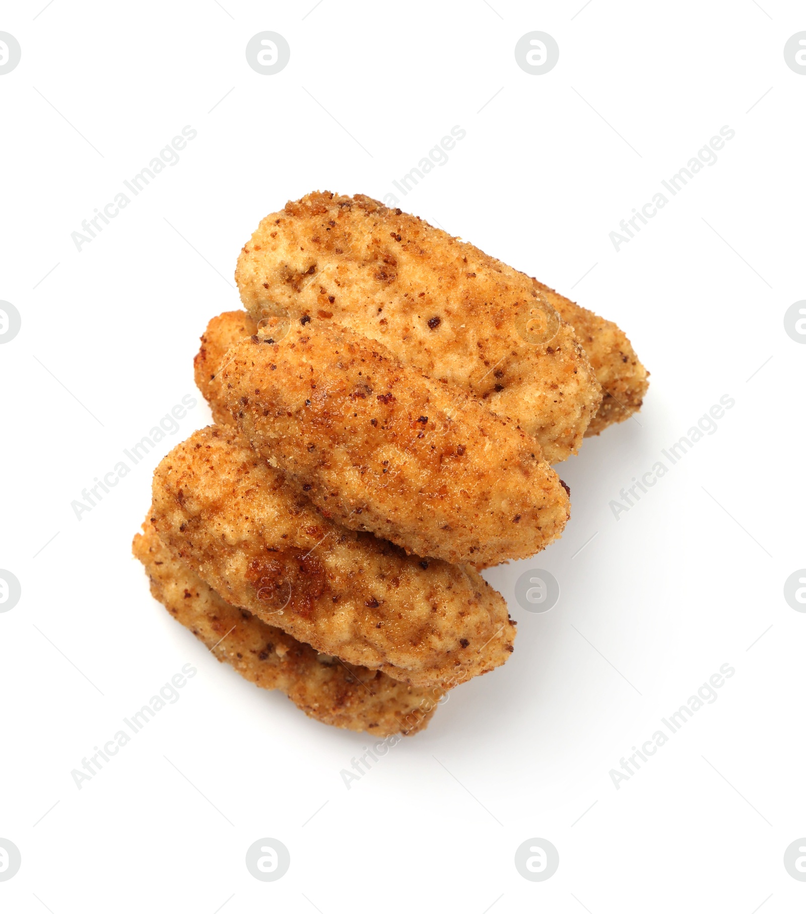 Tasty fried golden croquettes isolated on white, top view Photo of Tasty fried golden croquettes isolated on white, top view