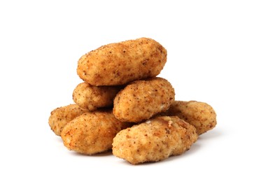 Photo of Tasty fried golden croquettes isolated on white