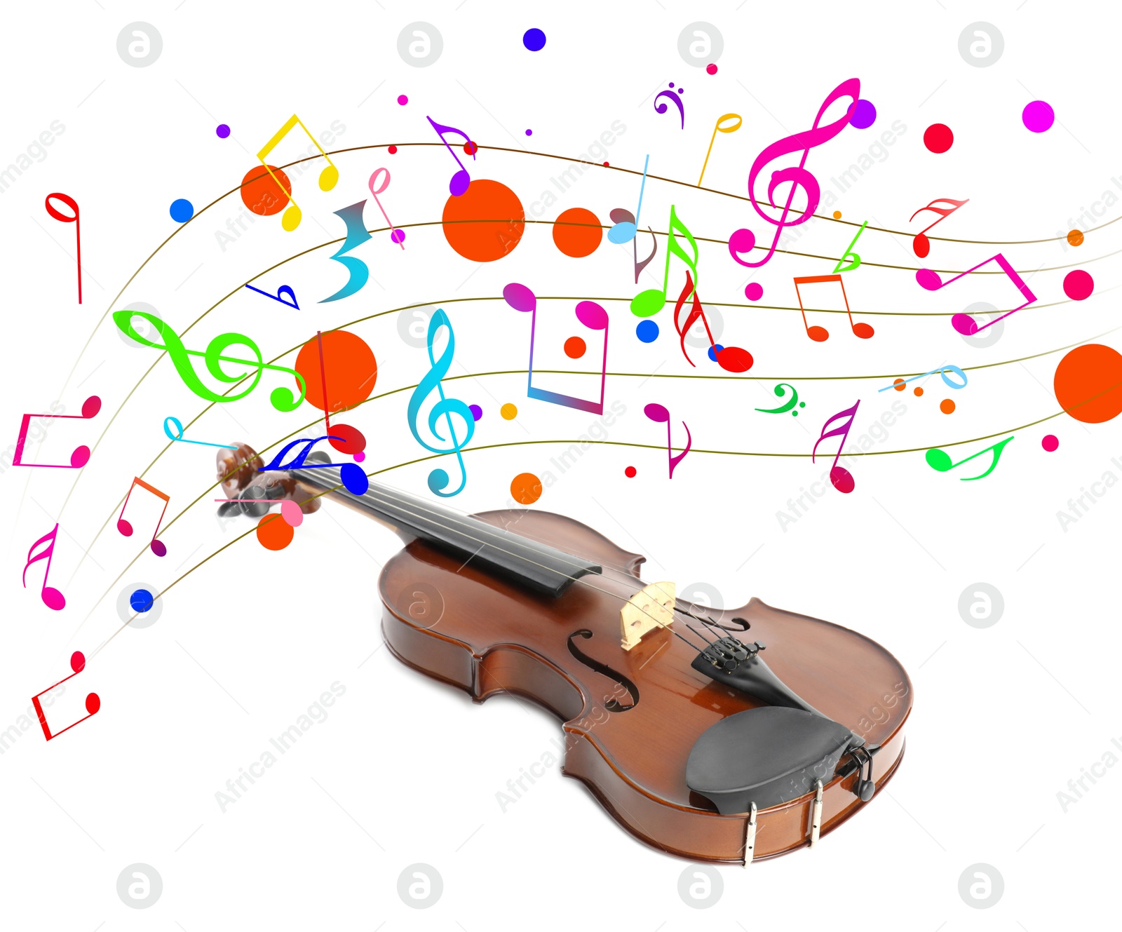 Classic violin and colorful music notes on white background Image of Classic violin and colorful music notes on white background