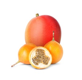 Image of Fresh juicy mango and passion fruits isolated on white