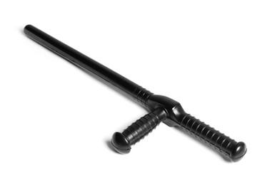 Photo of One black police baton on white background