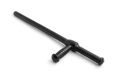 Photo of One black police baton on white background