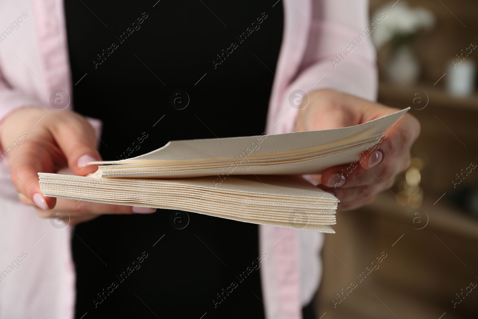 Woman with stack of letters indoors, closeup Photo of Woman with stack of letters indoors, closeup