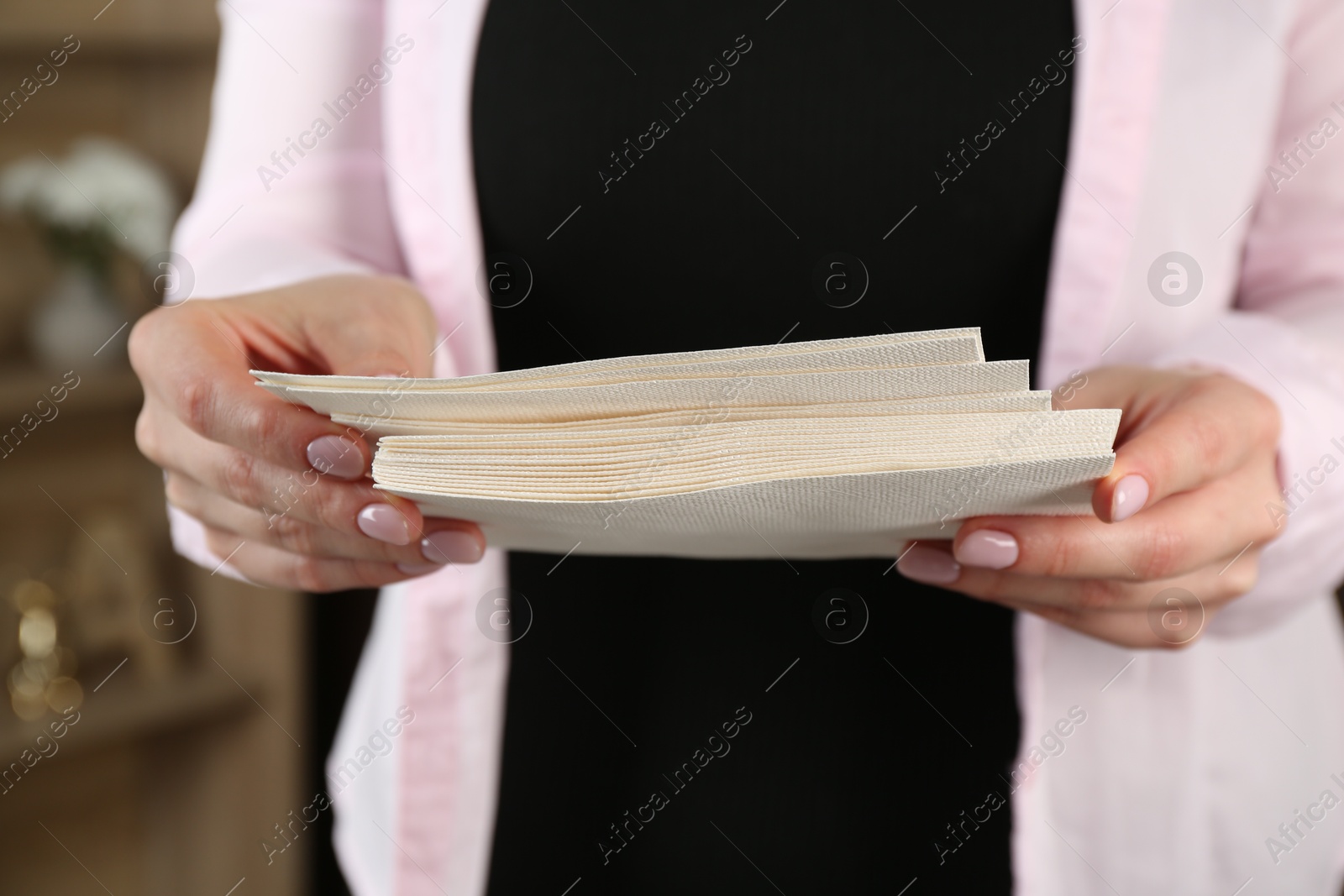 Woman with stack of letters indoors, closeup Photo of Woman with stack of letters indoors, closeup