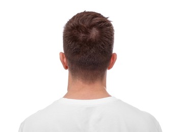 Photo of Man with brown hair on white background, back view