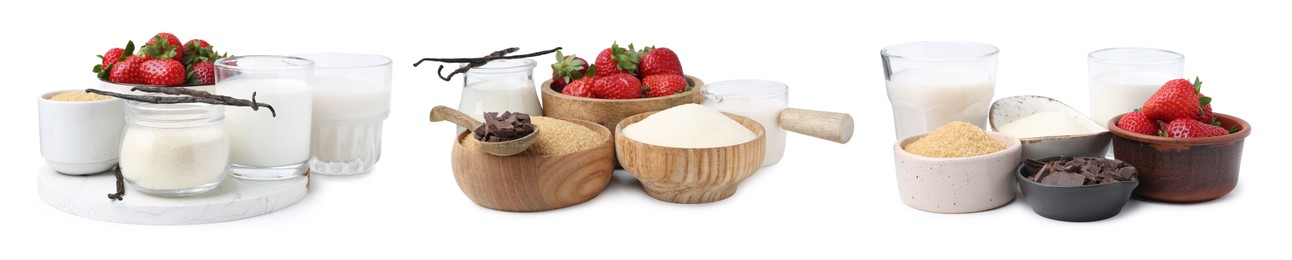 Image of Set of ingredients for panna cotta isolated on white