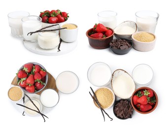 Image of Set of ingredients for panna cotta isolated on white