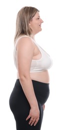 Photo of Weight loss. Plus size woman on white background