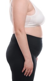 Photo of Weight loss. Plus size woman on white background, closeup