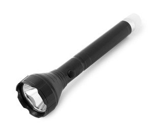 Photo of One flashlight on white background. Police equipment