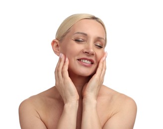 Photo of Portrait of beautiful woman on white background